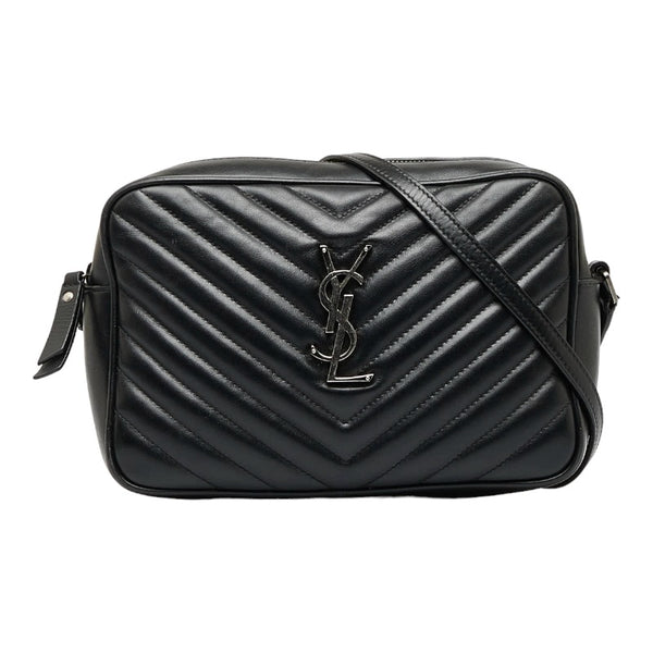 サンローラン ルー カサンドラ Vステッチ 斜め掛け ショルダーバッグ 612544 ブラック レザー レディース SAINT LAURENT 【中古】