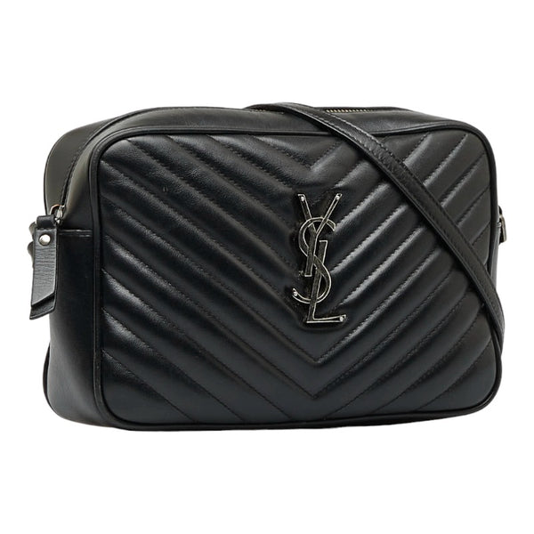 サンローラン ルー カサンドラ Vステッチ 斜め掛け ショルダーバッグ 612544 ブラック レザー レディース SAINT LAURENT 【中古】