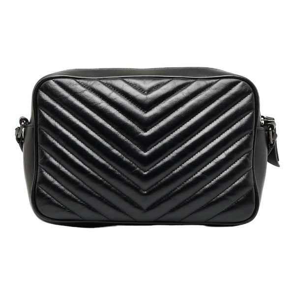 サンローラン ルー カサンドラ Vステッチ 斜め掛け ショルダーバッグ 612544 ブラック レザー レディース SAINT LAURENT 【中古】