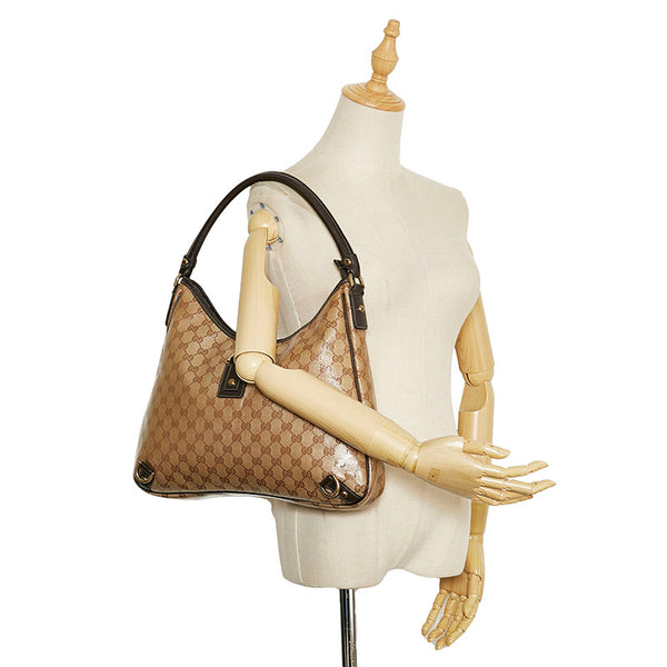 グッチ GGクリスタル アビー ショルダーバッグ 268636 ベージュ ブラウン PVC レザー レディース GUCCI 【中古】