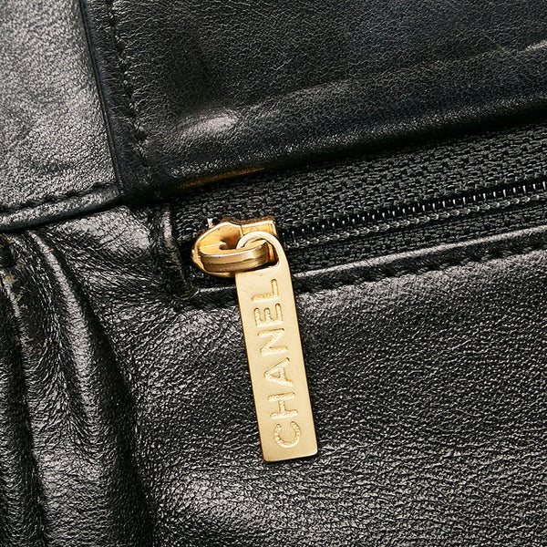 シャネル チョコバー チェーン ハンドバッグ ショルダーバッグ ブラック コットン レザー レディース CHANEL 【中古】