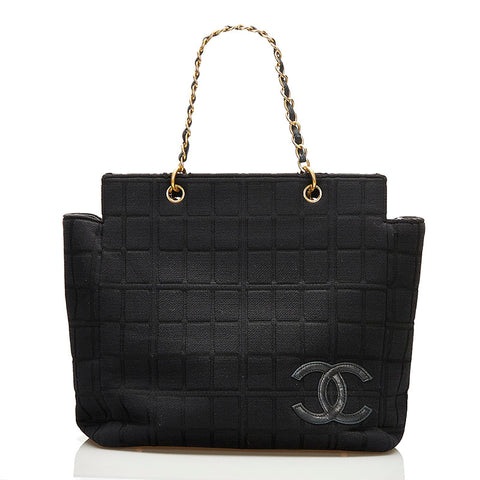 シャネル チョコバー チェーン ハンドバッグ ショルダーバッグ ブラック コットン レザー レディース CHANEL 【中古】