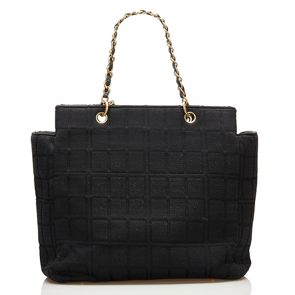 シャネル チョコバー チェーン ハンドバッグ ショルダーバッグ ブラック コットン レザー レディース CHANEL 【中古】