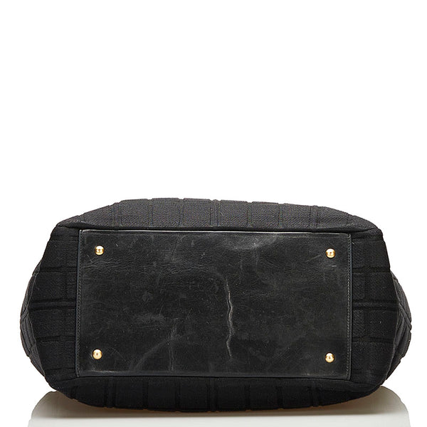 シャネル チョコバー チェーン ハンドバッグ ショルダーバッグ ブラック コットン レザー レディース CHANEL 【中古】