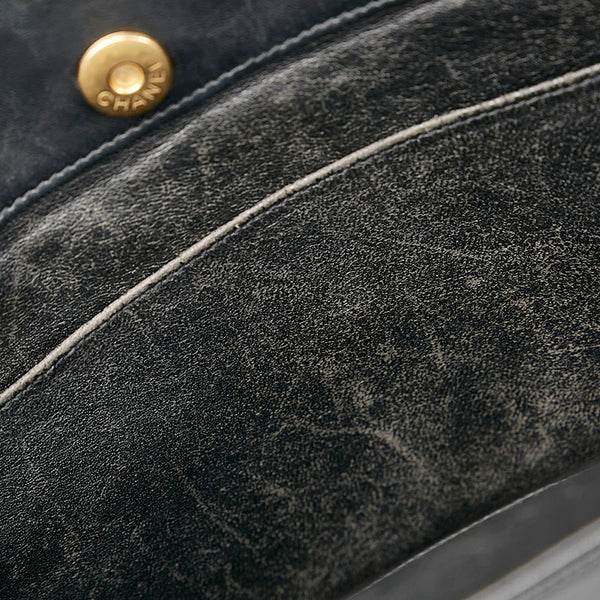 シャネル チョコバー チェーン ハンドバッグ ショルダーバッグ ブラック コットン レザー レディース CHANEL 【中古】