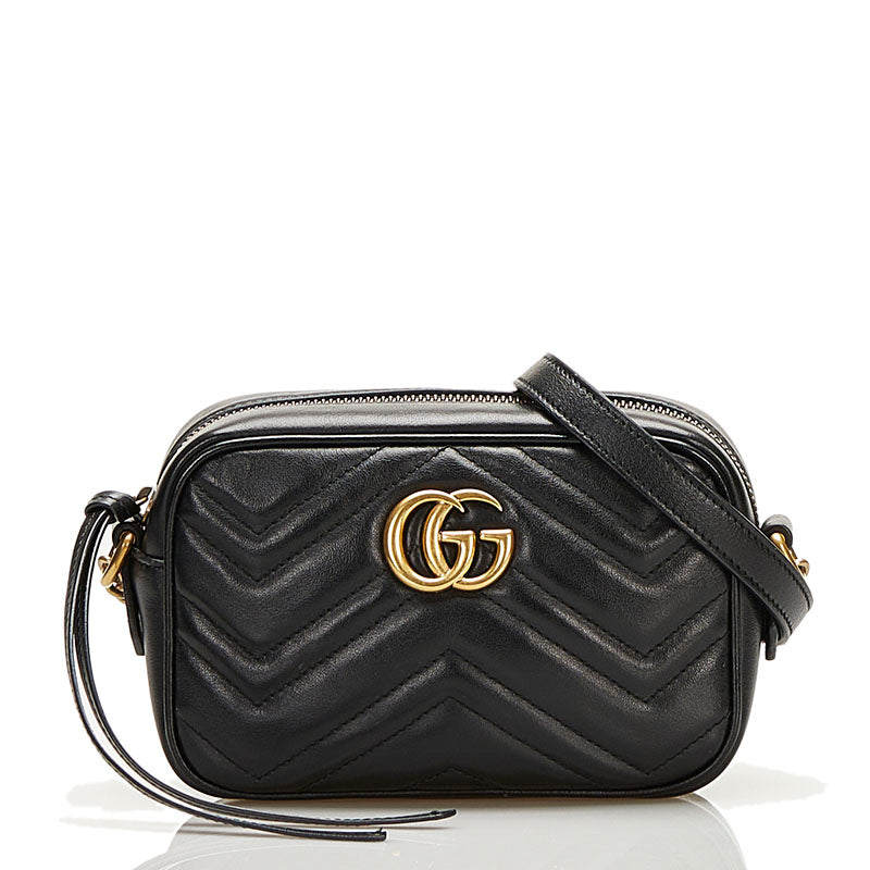 グッチ GGマーモント キルティング ミニバッグ 斜め掛け ショルダーバッグ 448065 ブラック レザー レディース GUCCI 【中古】