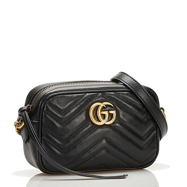 グッチ GGマーモント キルティング ミニバッグ 斜め掛け ショルダーバッグ 448065 ブラック レザー レディース GUCCI 【中古】
