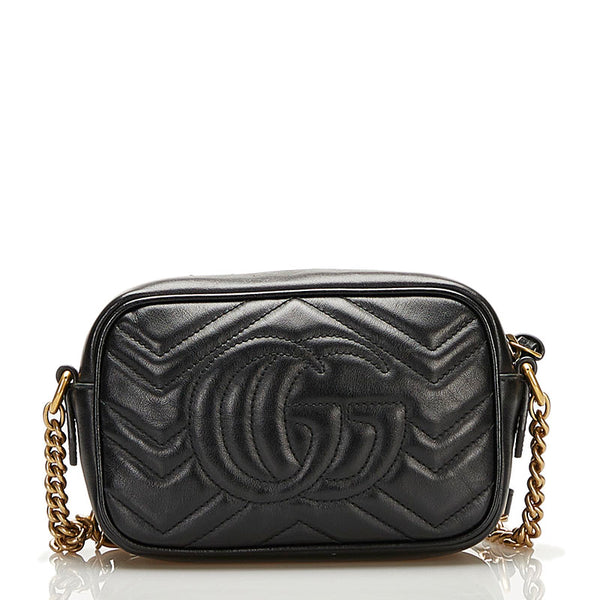 グッチ GGマーモント キルティング ミニバッグ 斜め掛け ショルダーバッグ 448065 ブラック レザー レディース GUCCI 【中古】