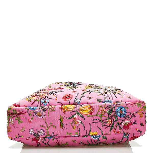 グッチ ホースビット フローラ ビーズ ハンドバッグ トートバッグ 117376 ピンク キャンバス レザー レディース GUCCI 【中古】
