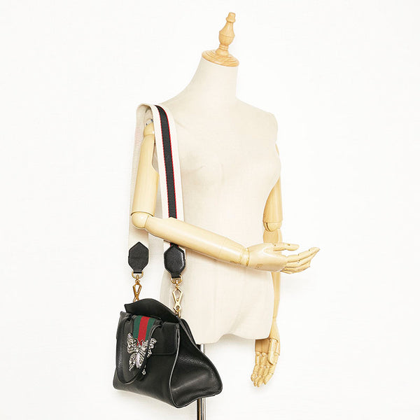 グッチ トーテム バタフライ ビジュー ラインストーン ハンドバッグ ショルダーバッグ 2WAY 505342 ブラック レザー レディース GUCCI 【中古】