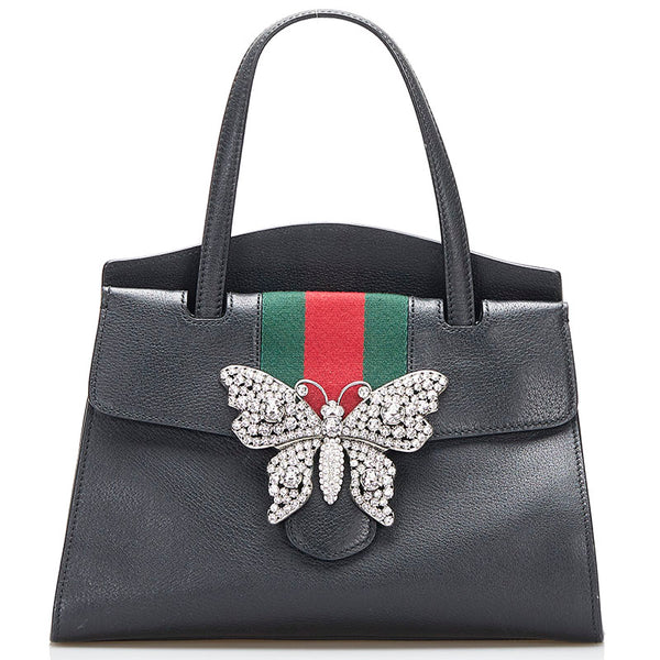 グッチ トーテム バタフライ ビジュー ラインストーン ハンドバッグ ショルダーバッグ 2WAY 505342 ブラック レザー レディース GUCCI 【中古】