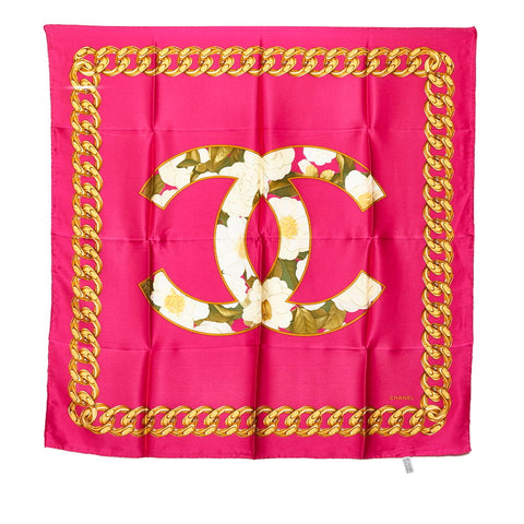 シャネル ココマーク お花 スカーフ ピンク パープル シルク レディース CHANEL 【中古】