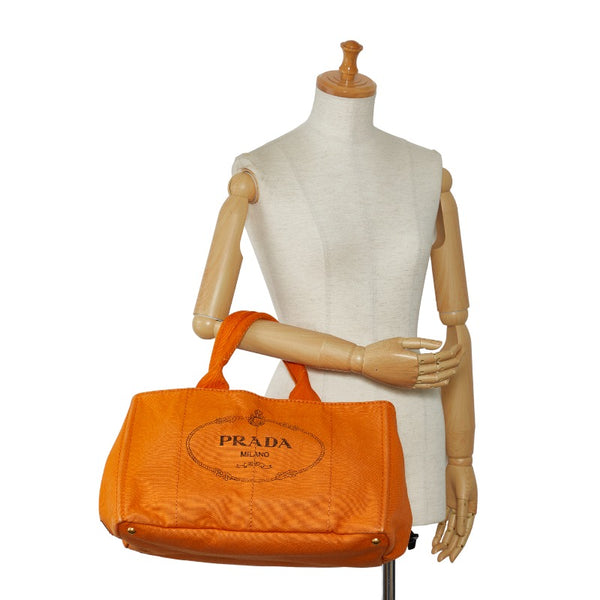 プラダ カナパ L ハンドバッグ トートバッグ オレンジ キャンバス レディース PRADA 【中古】