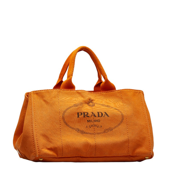 プラダ カナパ L ハンドバッグ トートバッグ オレンジ キャンバス レディース PRADA 【中古】