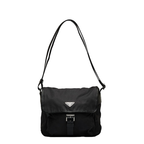 プラダ 三角ロゴプレート 斜め掛け ショルダーバッグ ブラック ナイロン レディース PRADA 【中古】