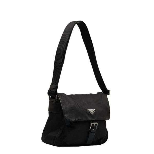 プラダ 三角ロゴプレート 斜め掛け ショルダーバッグ ブラック ナイロン レディース PRADA 【中古】