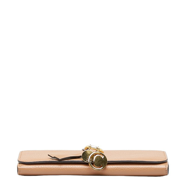 クロエ アルファベット フラップ ウォレット ロゴチャーム ゴールド金具 長財布 ブラウン レザー レディース Chloe 【中古】