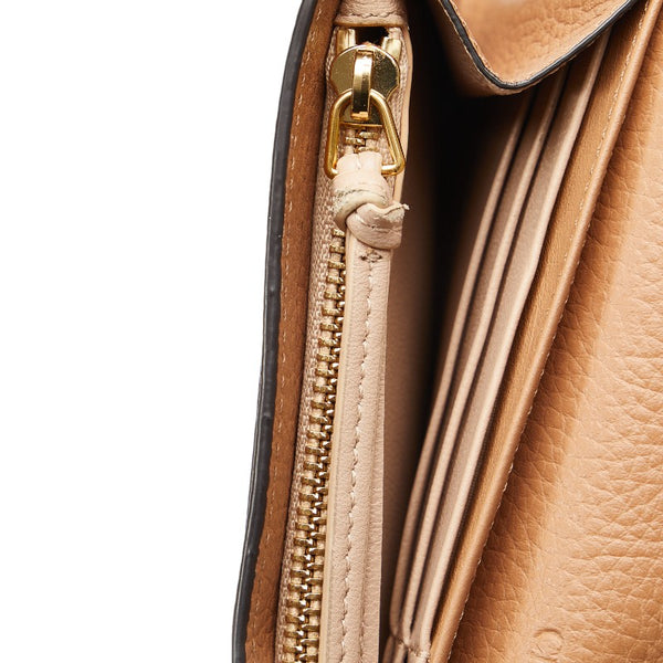 クロエ アルファベット フラップ ウォレット ロゴチャーム ゴールド金具 長財布 ブラウン レザー レディース Chloe 【中古】