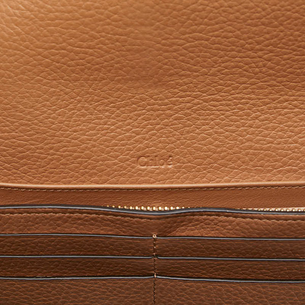 クロエ アルファベット フラップ ウォレット ロゴチャーム ゴールド金具 長財布 ブラウン レザー レディース Chloe 【中古】