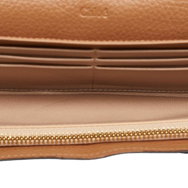 クロエ アルファベット フラップ ウォレット ロゴチャーム ゴールド金具 長財布 ブラウン レザー レディース Chloe 【中古】