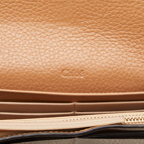 クロエ アルファベット フラップ ウォレット ロゴチャーム ゴールド金具 長財布 ブラウン レザー レディース Chloe 【中古】