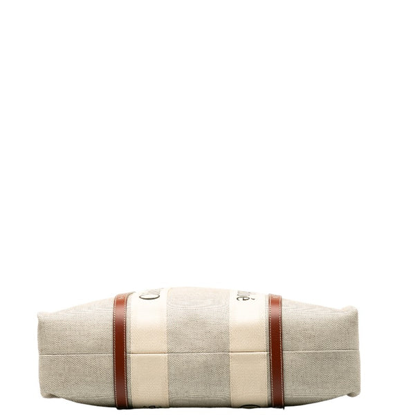 クロエ ウッディラージ トートバッグ CHC22AS アイボリー ブラウン キャンバス レザー レディース Chloe 【中古】