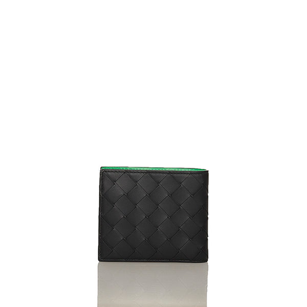 ボッテガヴェネタ イントレチャート 二つ折り財布 ブラック グリーン カーフ メンズ BOTTEGAVENETA 【中古】