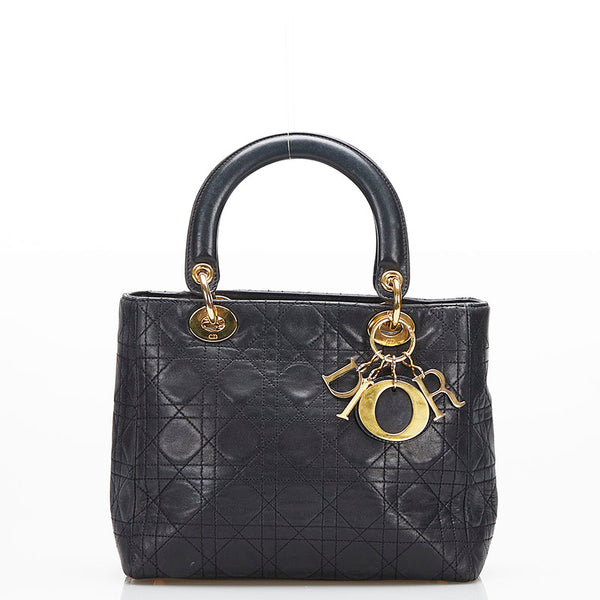 ディオール レディディオール カナージュ ハンドバッグ ブラック レザー レディース Dior 【中古】