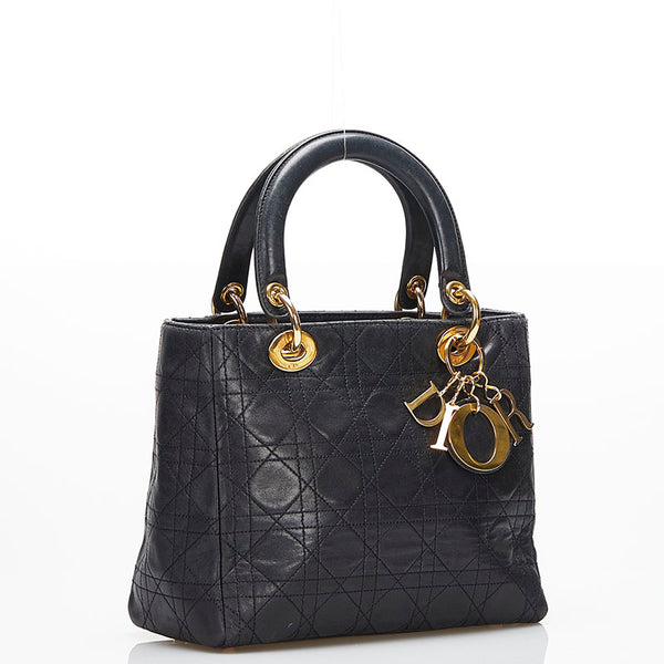 ディオール レディディオール カナージュ ハンドバッグ ブラック レザー レディース Dior 【中古】