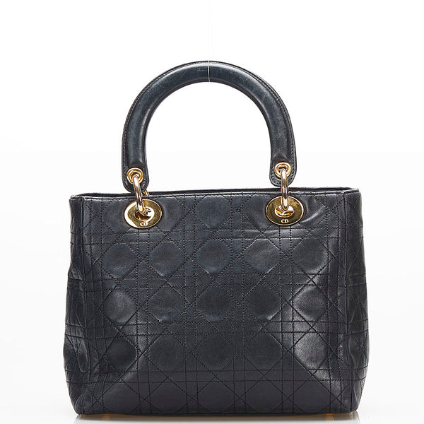 ディオール レディディオール カナージュ ハンドバッグ ブラック レザー レディース Dior 【中古】