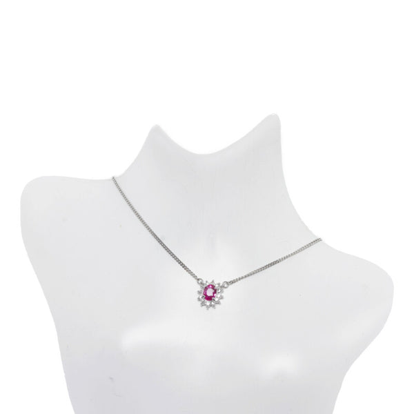 Pt850 プラチナ ルビー0.61ct ダイヤ0.14ct ネックレス レディース 【中古】
