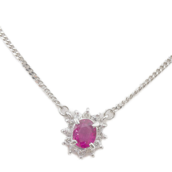 Pt850 プラチナ ルビー0.61ct ダイヤ0.14ct ネックレス レディース 【中古】