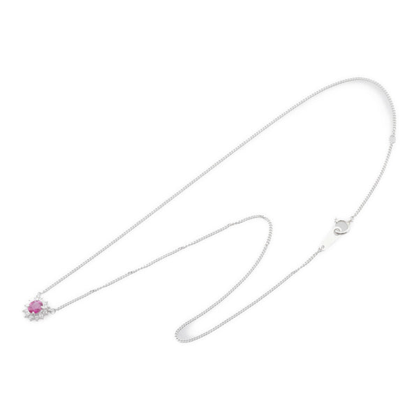 Pt850 プラチナ ルビー0.61ct ダイヤ0.14ct ネックレス レディース 【中古】