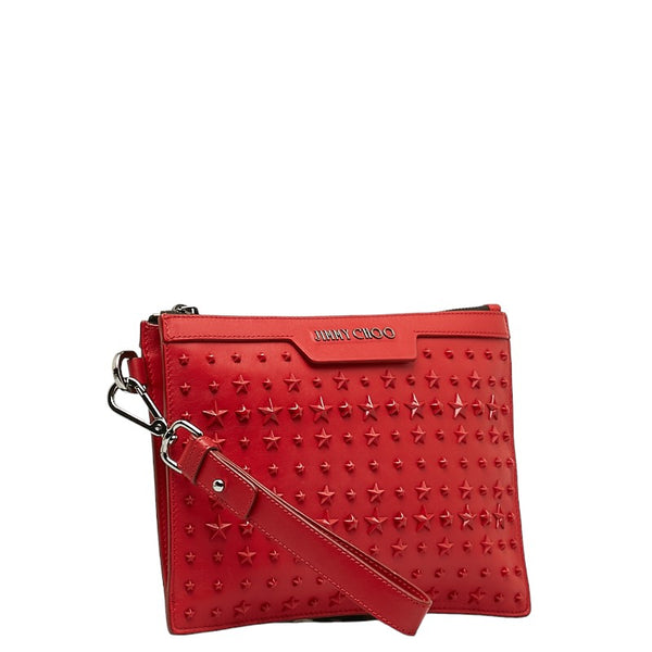 ジミーチュウ スタースタッズ クラッチバッグ セカンドバッグ レッド レザー メンズ JIMMY CHOO 【中古】