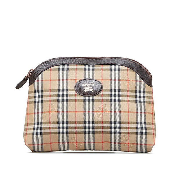バーバリー ノバチェック シャドーホース セカンドバッグ ポーチ ベージュ ブラウン キャンバス レザー レディース BURBERRY 【中古】