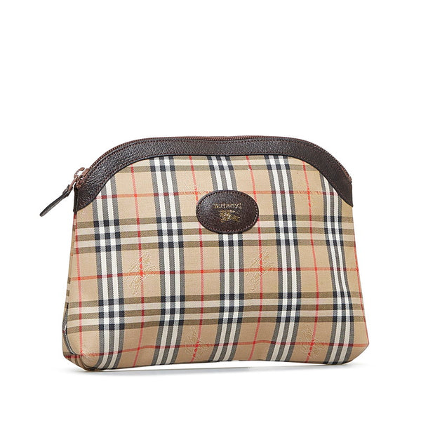 バーバリー ノバチェック シャドーホース セカンドバッグ ポーチ ベージュ ブラウン キャンバス レザー レディース BURBERRY 【中古】