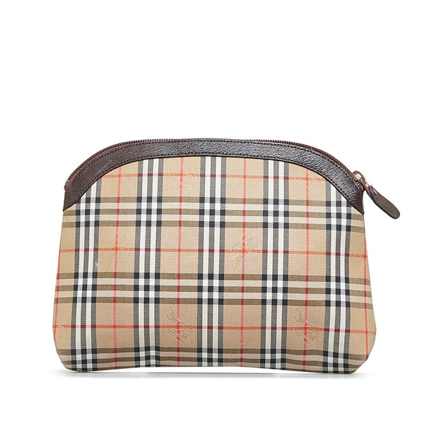 バーバリー ノバチェック シャドーホース セカンドバッグ ポーチ ベージュ ブラウン キャンバス レザー レディース BURBERRY 【中古】