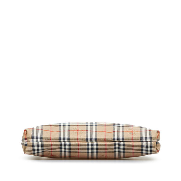 バーバリー ノバチェック シャドーホース セカンドバッグ ポーチ ベージュ ブラウン キャンバス レザー レディース BURBERRY 【中古】
