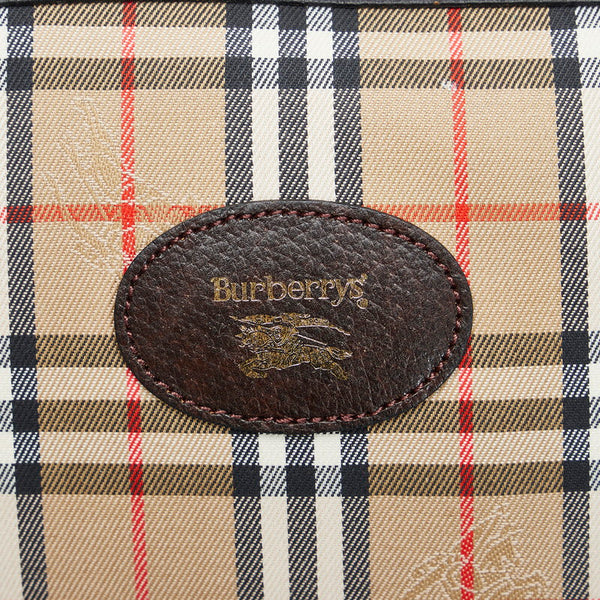 バーバリー ノバチェック シャドーホース セカンドバッグ ポーチ ベージュ ブラウン キャンバス レザー レディース BURBERRY 【中古】