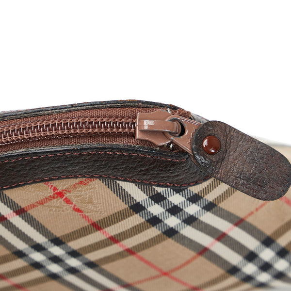 バーバリー ノバチェック シャドーホース セカンドバッグ ポーチ ベージュ ブラウン キャンバス レザー レディース BURBERRY 【中古】