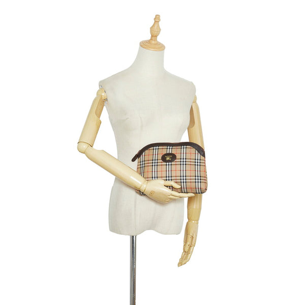 バーバリー ノバチェック シャドーホース セカンドバッグ ポーチ ベージュ ブラウン キャンバス レザー レディース BURBERRY 【中古】