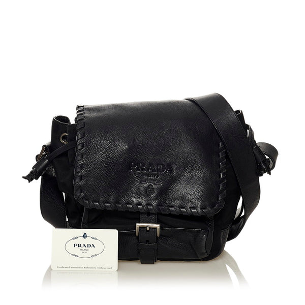 プラダ テスート 斜め掛けショルダーバッグ BT0591  ブラック ナイロン レザー レディース PRADA 【中古】