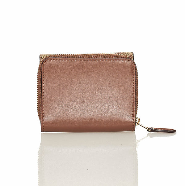 コーチ シグネチャー 三つ折り財布 ブラウン ベージュ PVC レザー レディース COACH 【中古】