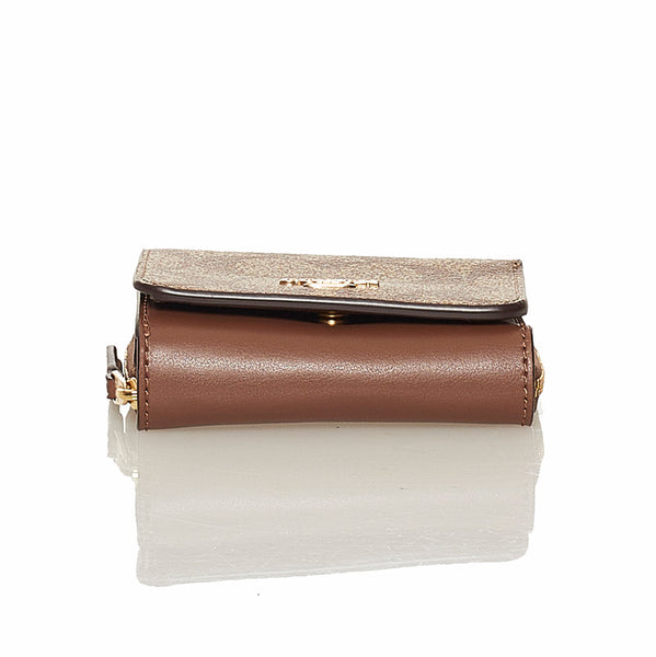 コーチ シグネチャー 三つ折り財布 ブラウン ベージュ PVC レザー レディース COACH 【中古】