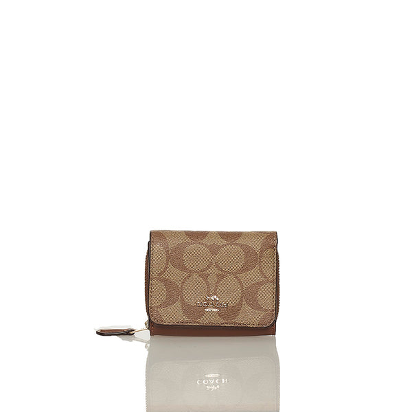 コーチ シグネチャー 三つ折り財布 ブラウン ベージュ PVC レザー レディース COACH 【中古】