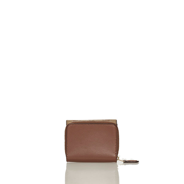 コーチ シグネチャー 三つ折り財布 ブラウン ベージュ PVC レザー レディース COACH 【中古】