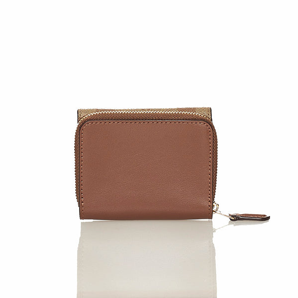 コーチ シグネチャー 三つ折り財布 ブラウン ベージュ PVC レザー レディース COACH 【中古】