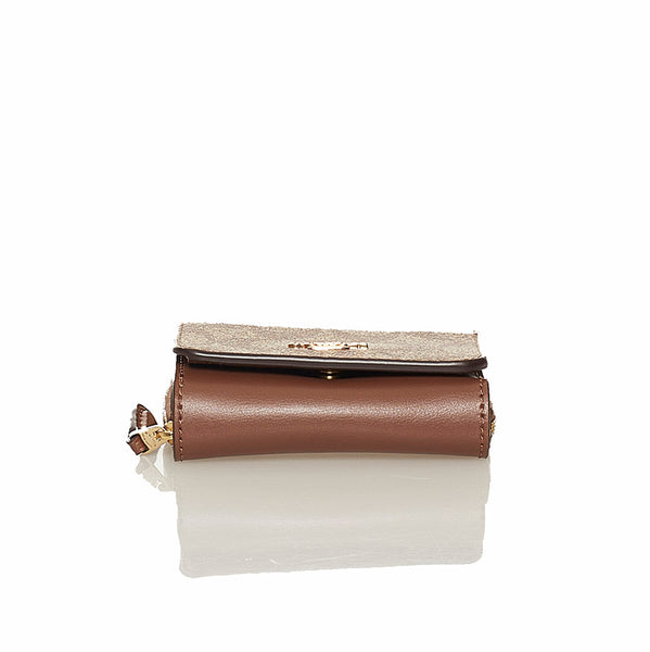 コーチ シグネチャー 三つ折り財布 ブラウン ベージュ PVC レザー レディース COACH 【中古】