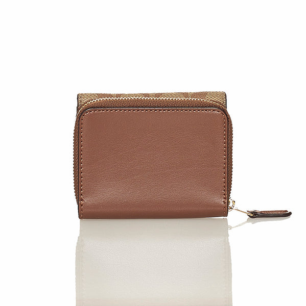 コーチ シグネチャー 三つ折り財布 ブラウン ベージュ PVC レザー レディース COACH 【中古】