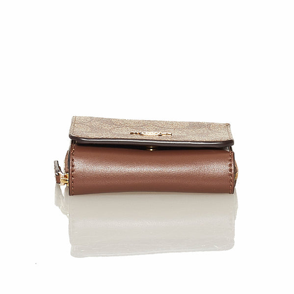 コーチ シグネチャー 三つ折り財布 ブラウン ベージュ PVC レザー レディース COACH 【中古】